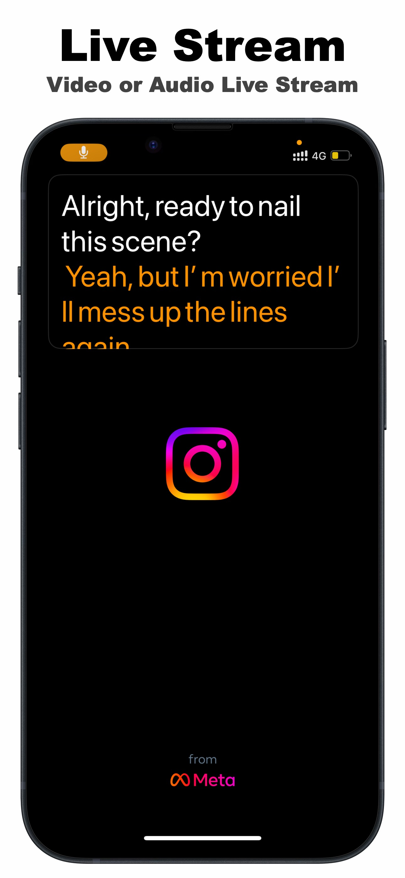TikCue teleprompter running over an Instagram Live video stream
